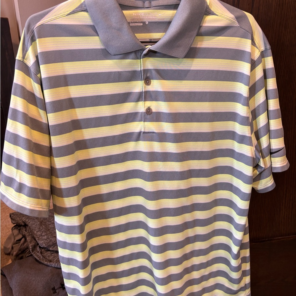 Nike Men's Striped Polo Shirt - Gray and Yellow